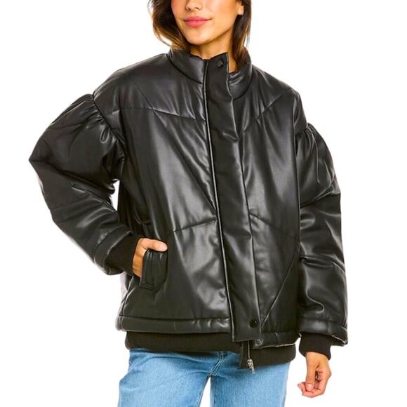 Sea New York Vegan Leather Quilted Jacket Women's Size Small in Black Oversized - Picture 1 of 11